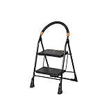 Happer Premium Foldable Step Ladder, Clamber, 2 Steps (Black & Orange)