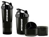 Myshake Black Smart Protein Shaker Bottle for Gym with 2 Storage Extra Compartment - 450ml