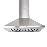 Glen 60cm 750 m3/hr Pyramid Wall Mounted Chimney Push Buttons Baffle Filters (6075 SS, Silver)