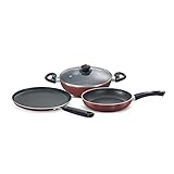 Prestige Omega Deluxe Induction Base Non-Stick Aluminium, Glass Kitchen Set, 3-Pieces, Red