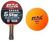 Stag 5 Star Table Tennis Racquet & Seam Plastic Table Tennis Ball, 40mm Pack of 6 (Orange) Combo