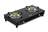 BLACK PEARL Stainless Steel, Glass Doorstep Service Lifestyle Open Glass Top 2 Burner Gas Stove, Black, Manual