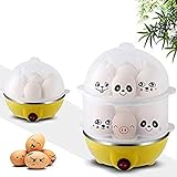 SIBY 350W Double Layer Egg Boiler and Steamer Kitchen Cookware Tool Egg Poacher for Steaming, 1Pc(Multi Color)