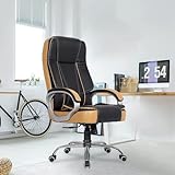 Green Soul® Vienna Premium Leatherette Office Chair, High Back Ergonomic Home Office Executive Chair with Spacious Cushion Seat & Heavy Duty Metal Base (Black & Tan)