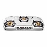 Preethi Topaz Stainless Steel 3 Burner Gas Stove, Manual Ignition, Silver